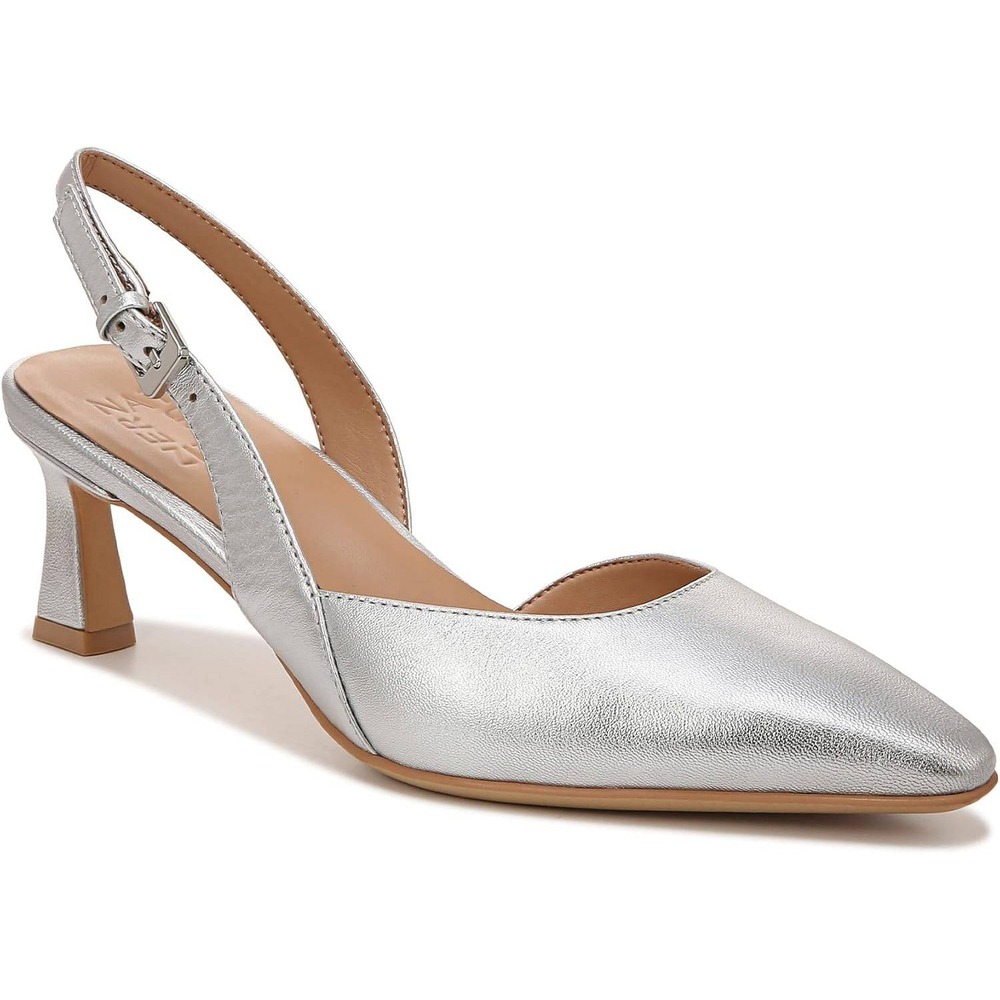Naturalizer Dalary Silver Metallic Slingback Kitten Heels 8W Pointed Toe
